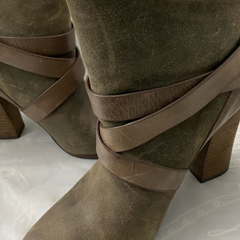 Sigerson Morrison Belle  Brown Suede Leather Block Heel Ankle Boots Womens 6 - Picture 8 of 11